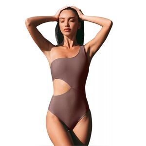Women's Cupshe Asymmetrical Cut-Out Ribbed‎ One-Piece Swimsuit NWT